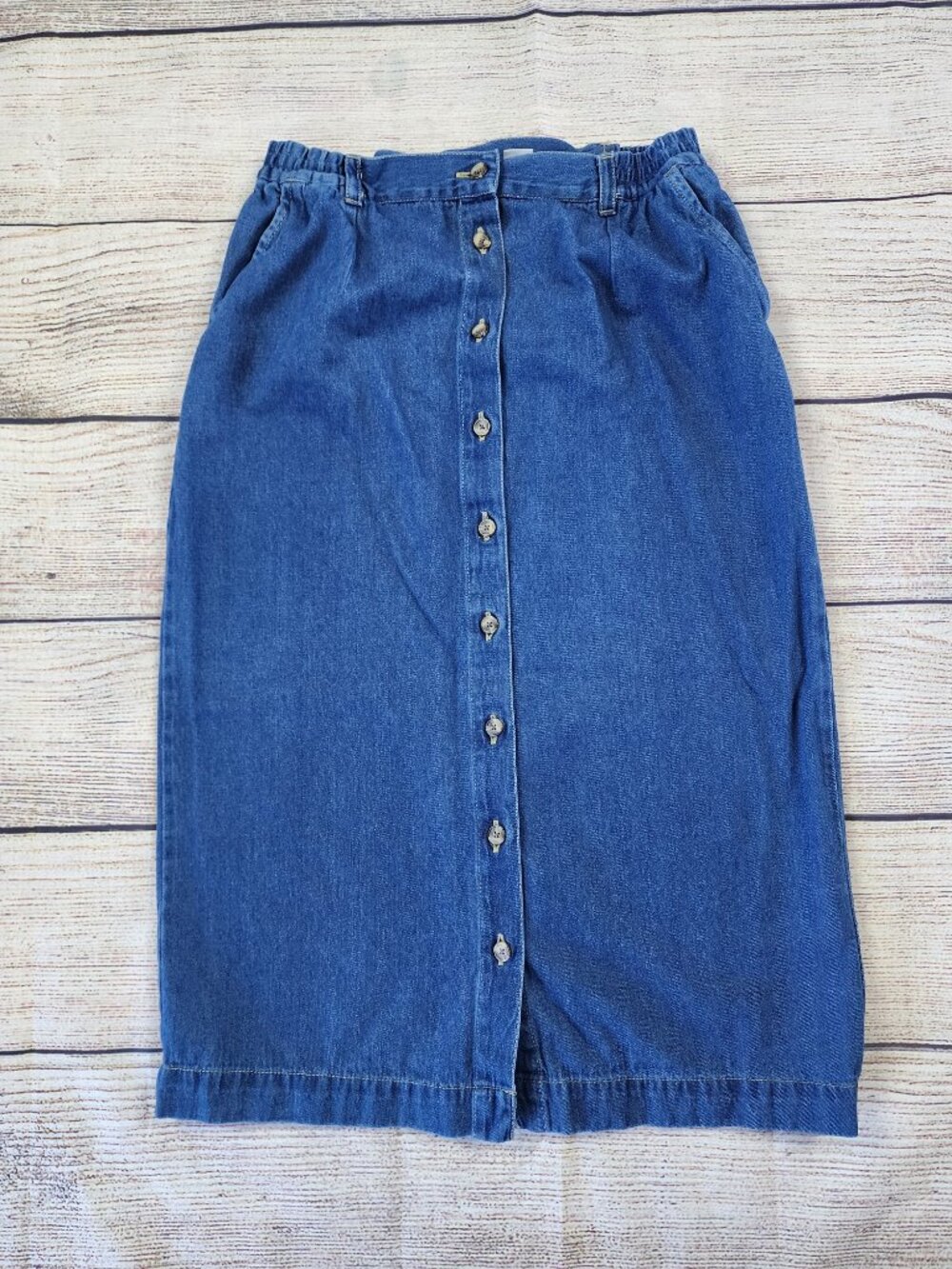 Cabin Creek Denim Elastic Waist Blue Skirt Button Front Womens 14 Missy Prairie